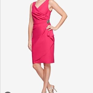 Alex Evenings- Chic Fuchsia Wrap Midi Dress